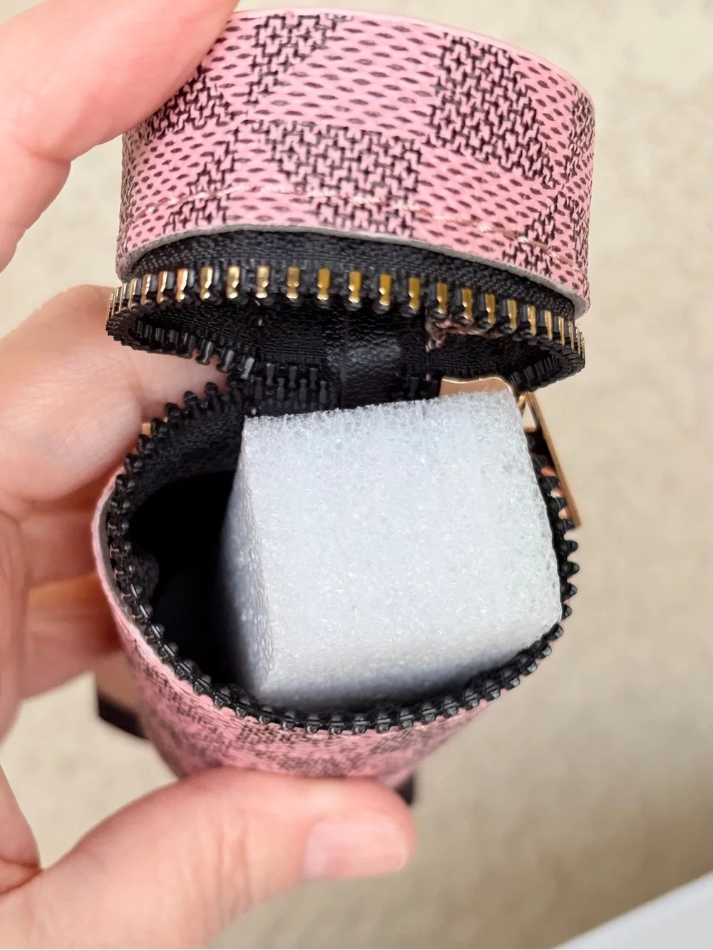 Pink Patterned Cylinder Compartment Bag with Scarf Accent